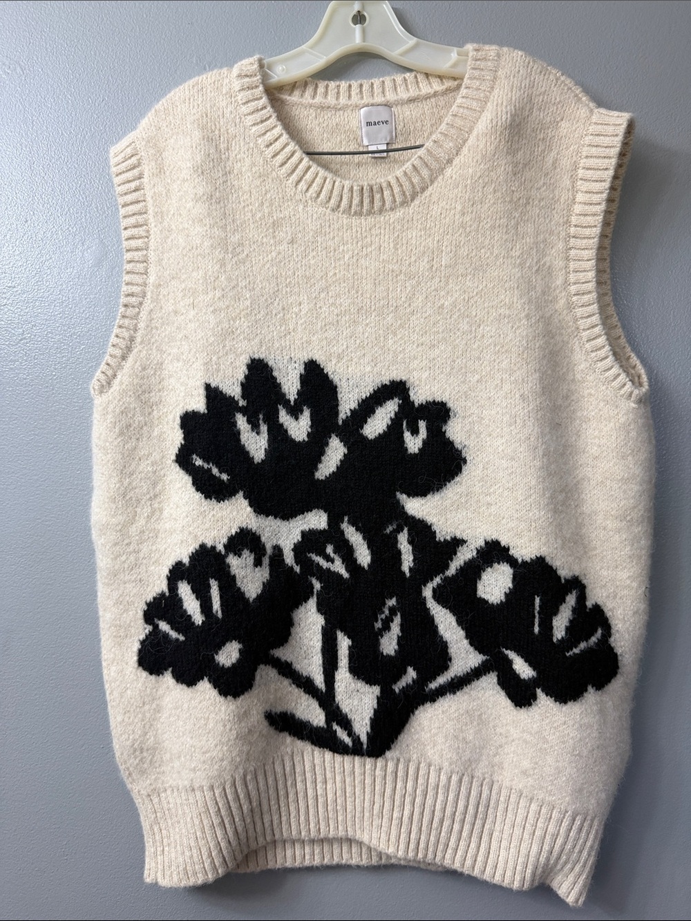 Maeve Cream Knit Floral Intarsia Crewneck Sweater Vest - Picture 2 of 8